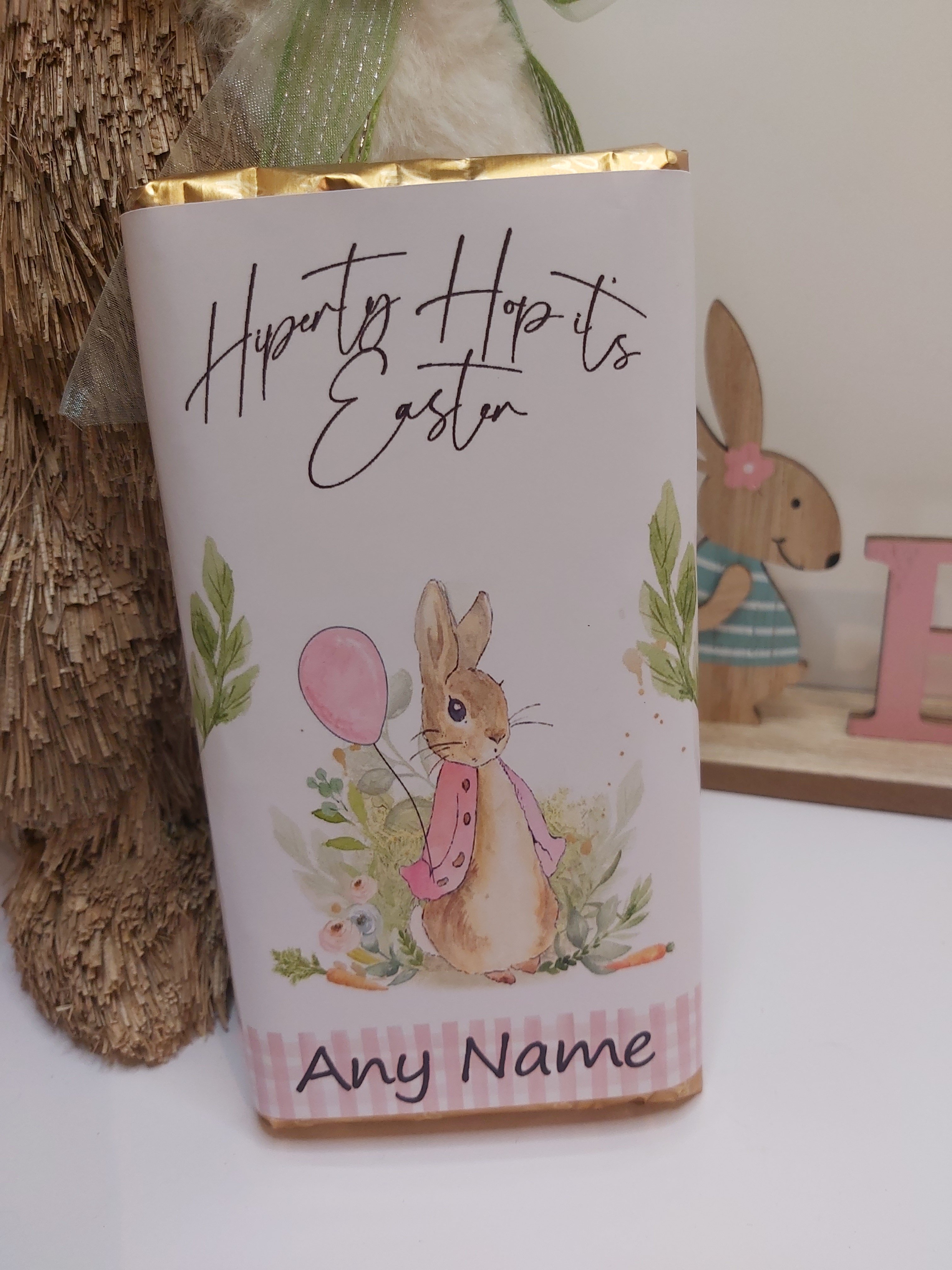Easter chocolate wrapper Pink gingham A 110g - Instant download digital ...