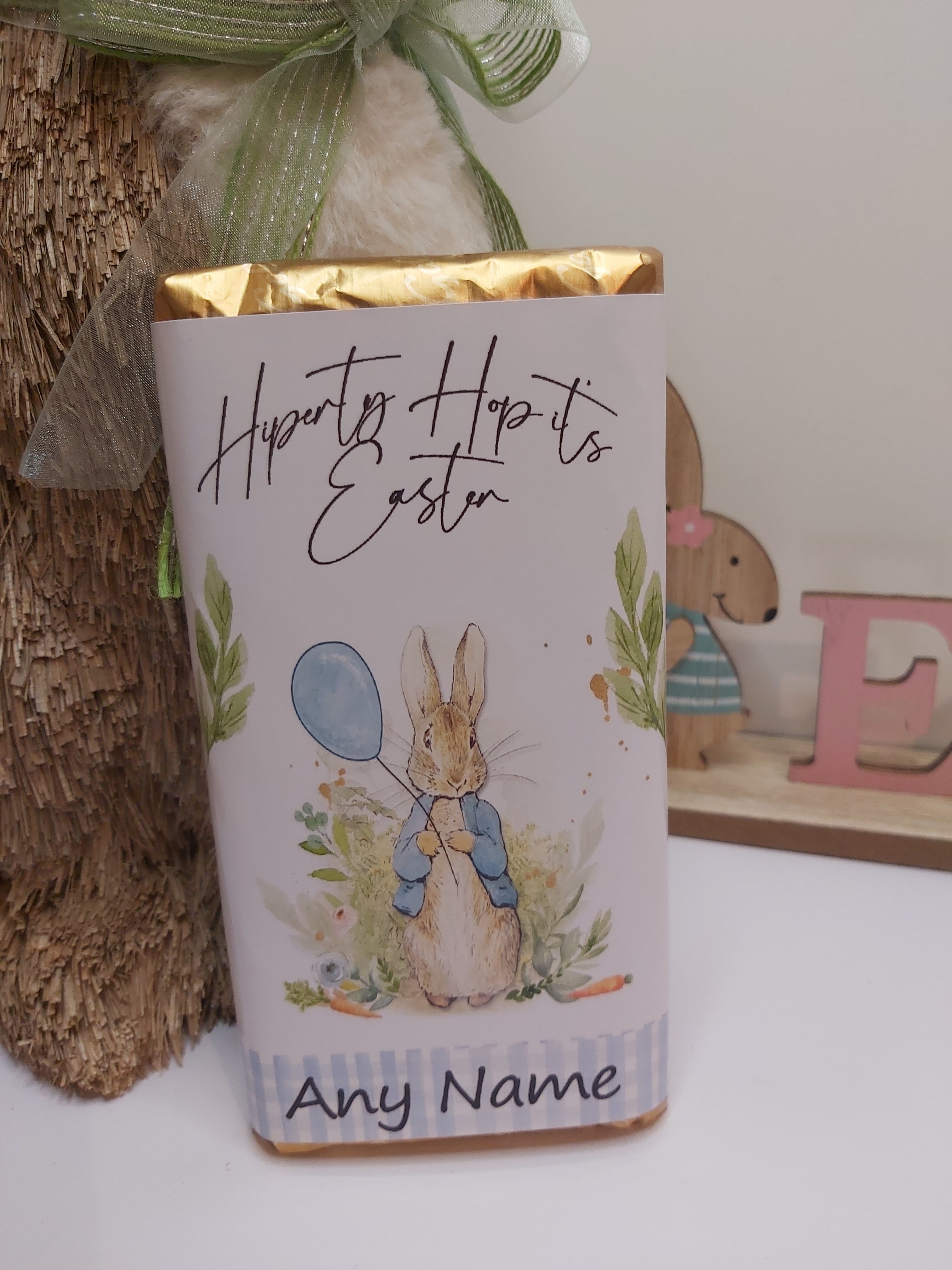 Easter chocolate wrapper Blue gingham A - Instant download digital file ...