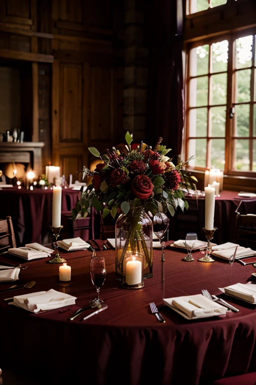 burgundy table decoration