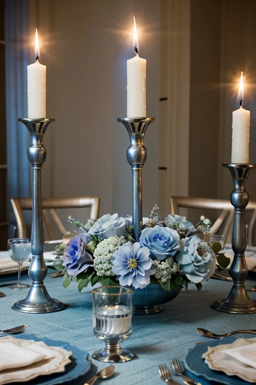 dusty blue wedding centerpiece