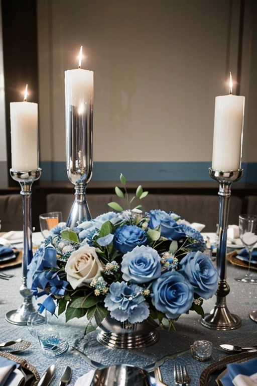 dusty blue wedding centerpiece