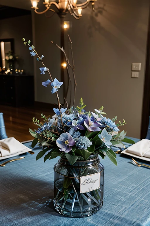 dusty blue wedding centerpiece