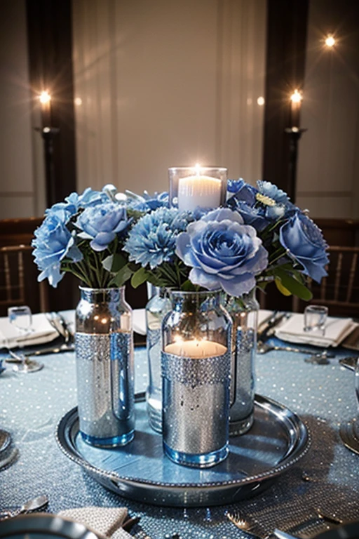 dusty blue wedding centerpiece