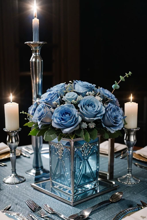 dusty blue wedding centerpiece