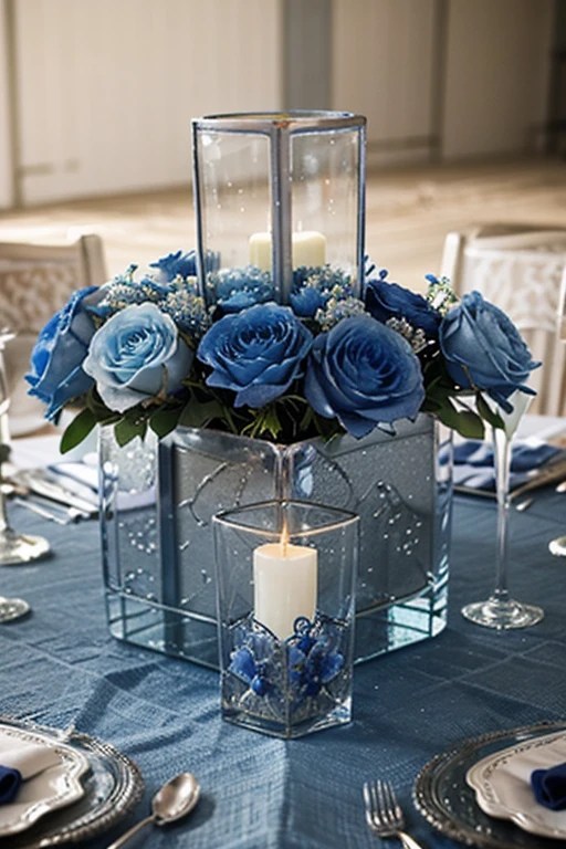dusty blue wedding centerpiece