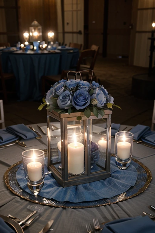 dusty blue wedding centerpiece
