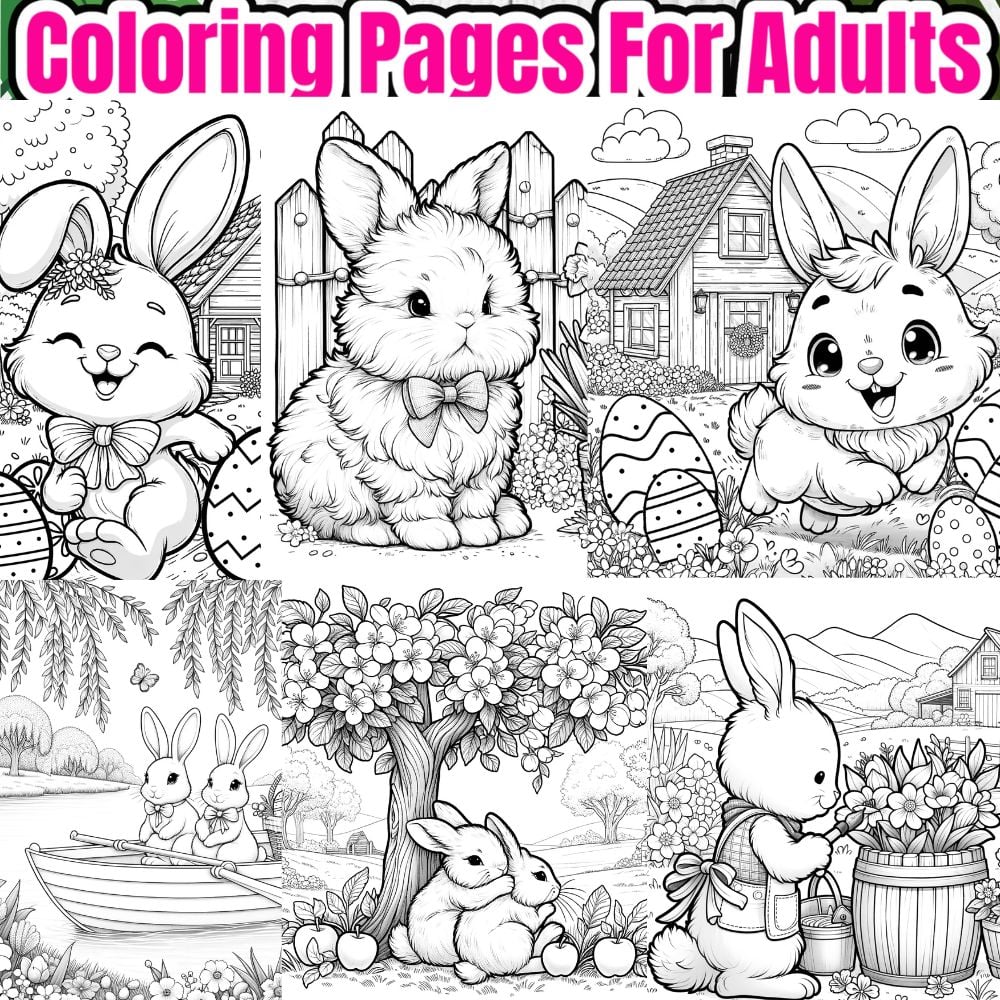 Rustic Bunny Easter Coloring Pages