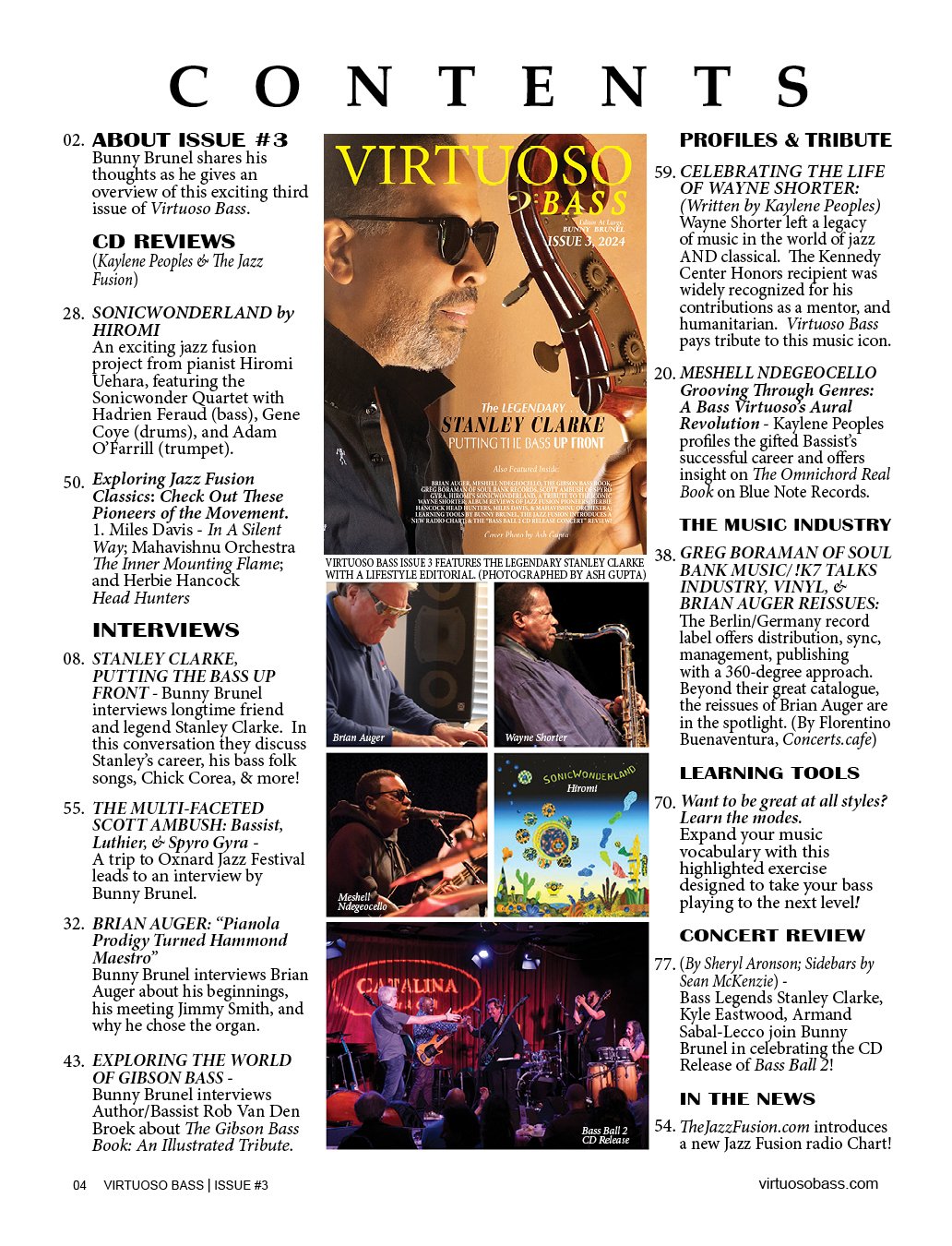 Virtuoso Bass Issue 3, Table of Contents