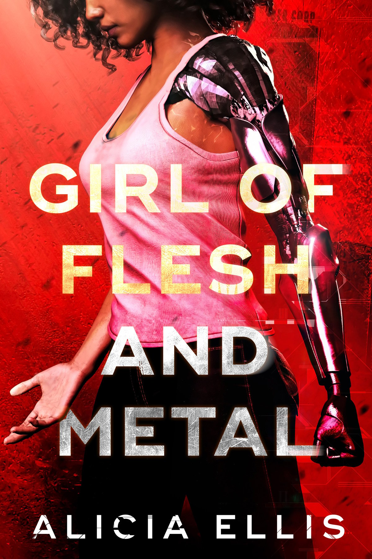 Girl of Flesh and Metal cover art, a Black teenage girl with a cybernetic arm
