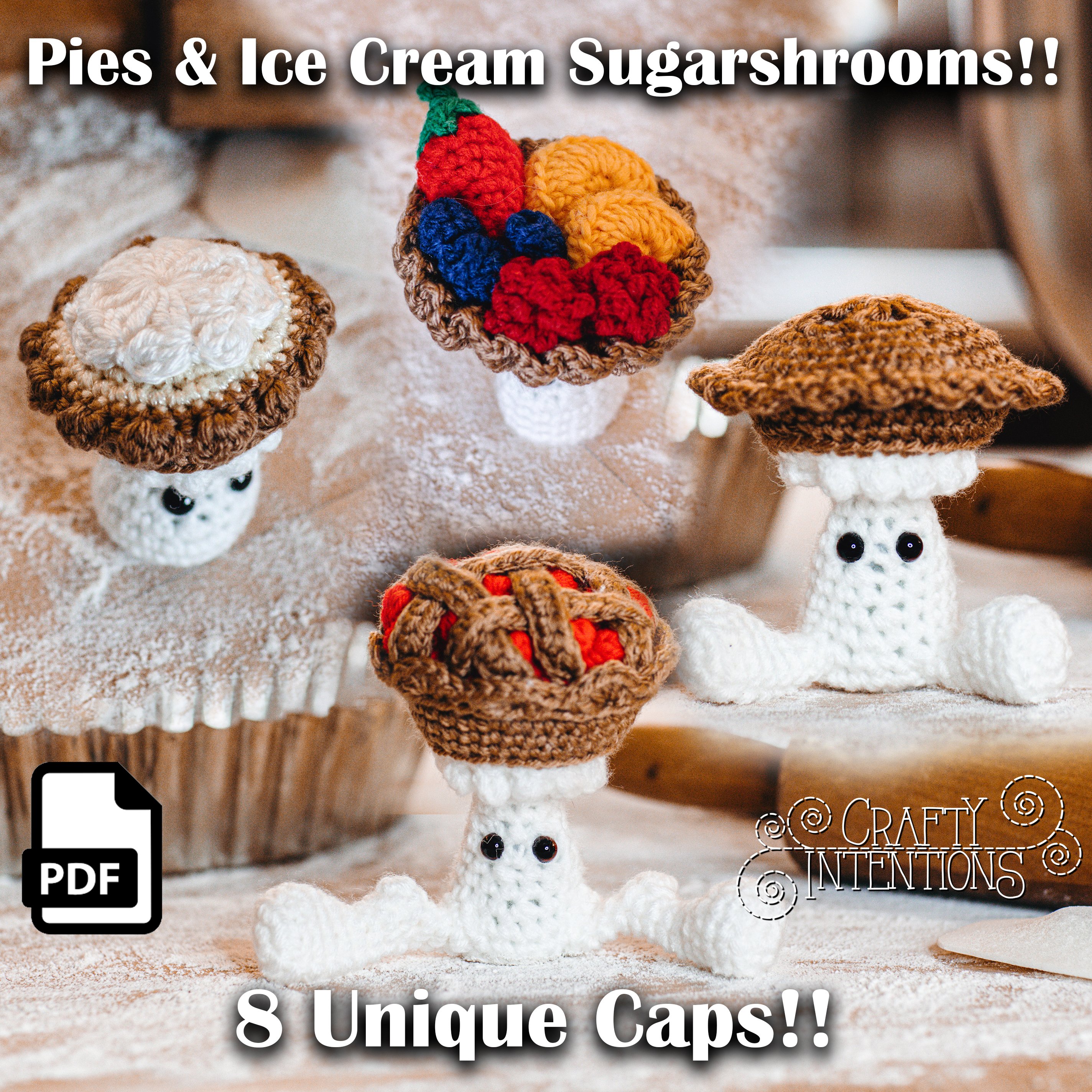 Sugarshroom Pies and Ice Cream Crochet Pattern by Crafty