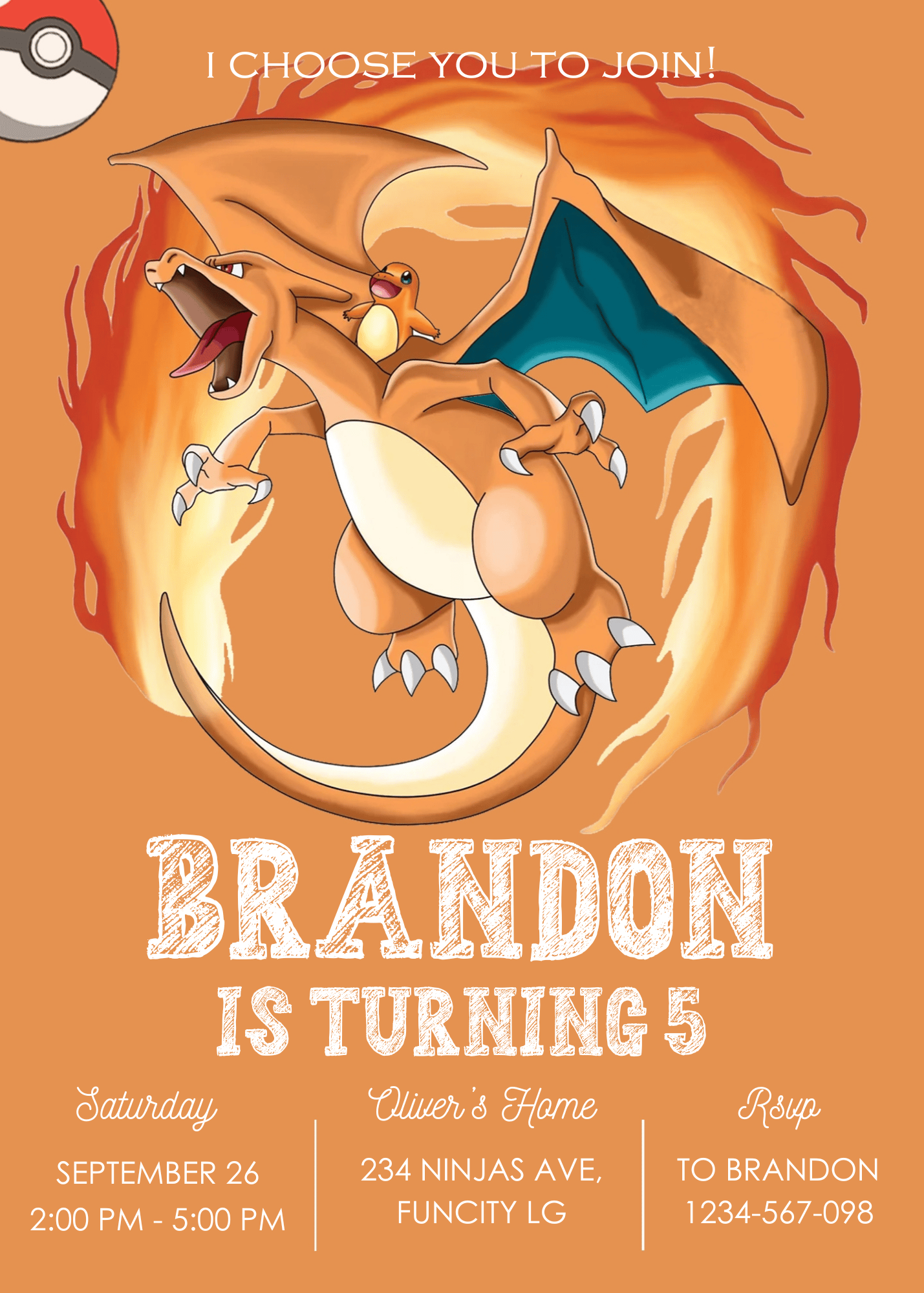 Charizard Pokemon Birthday Invitation Template Canva 1 - Payhip