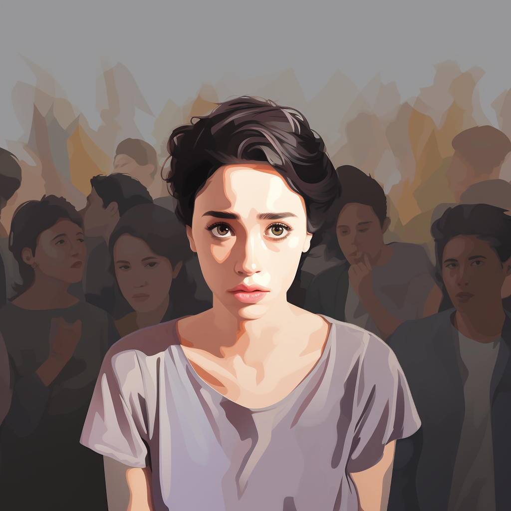illustration of woman in a crowd