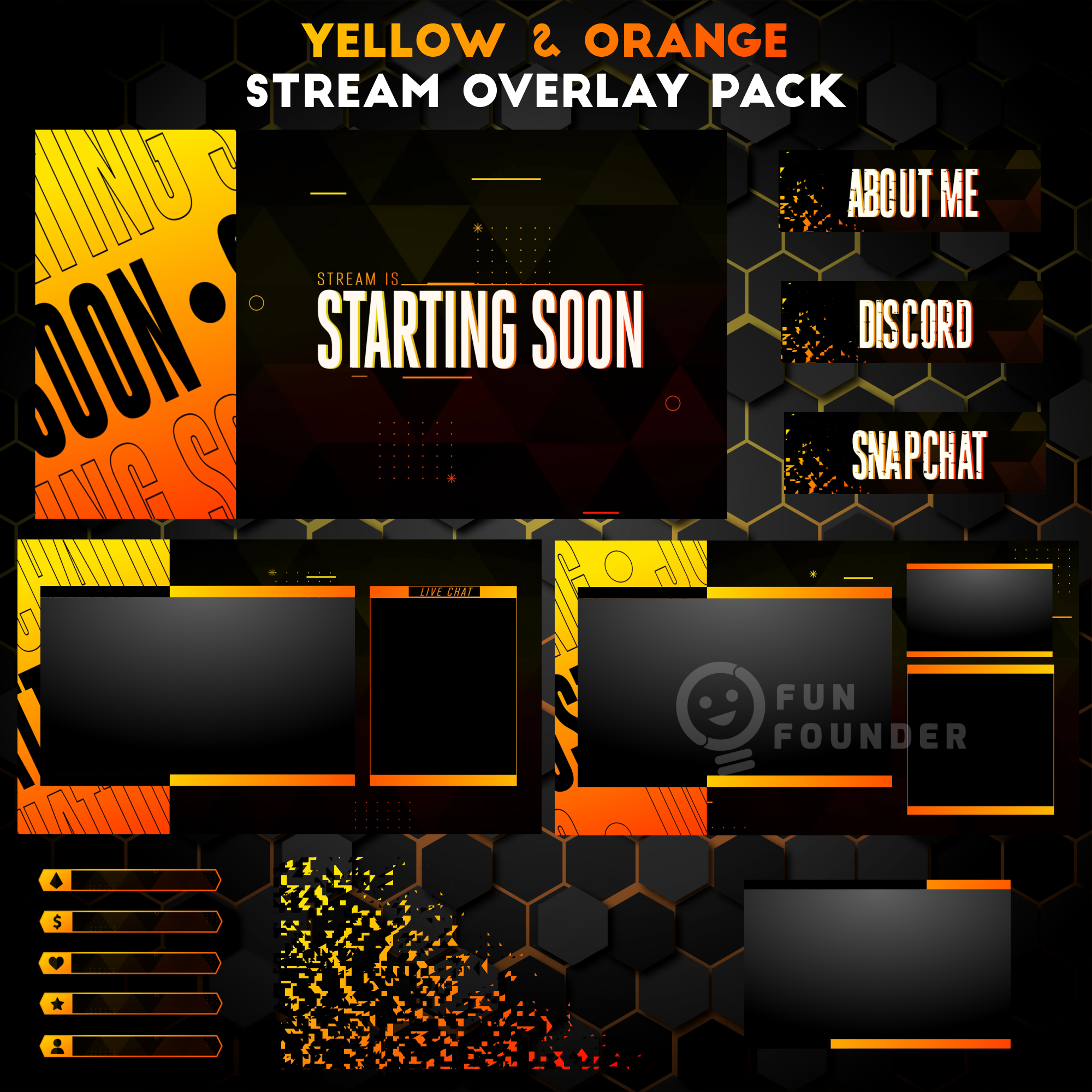 Fire Twitch Overlay Package | Yellow and Orange Animated Stream Overlay ...