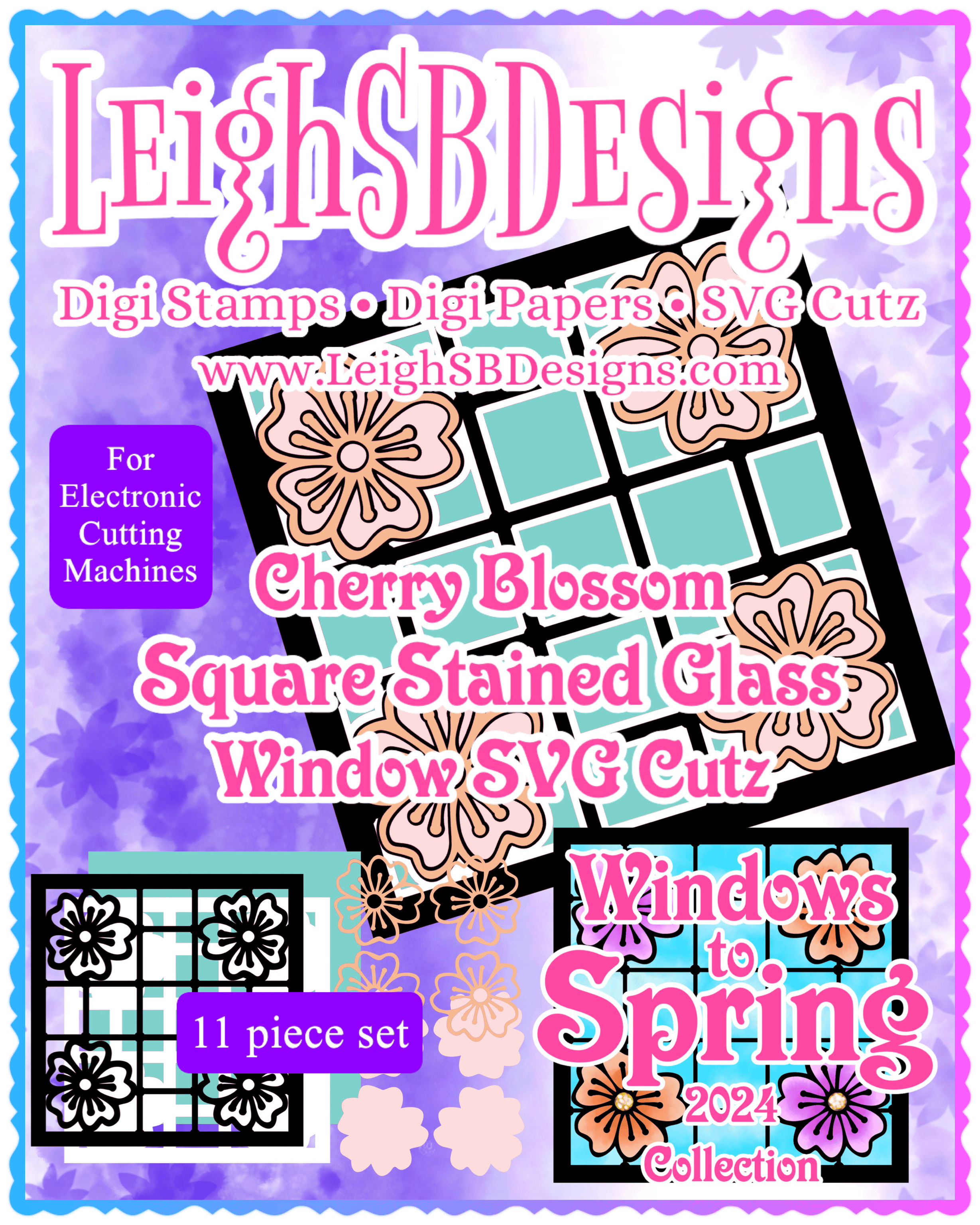 Cherry Blossom Square Stained Glass Window SVG Cutz - Cut Files Only ...