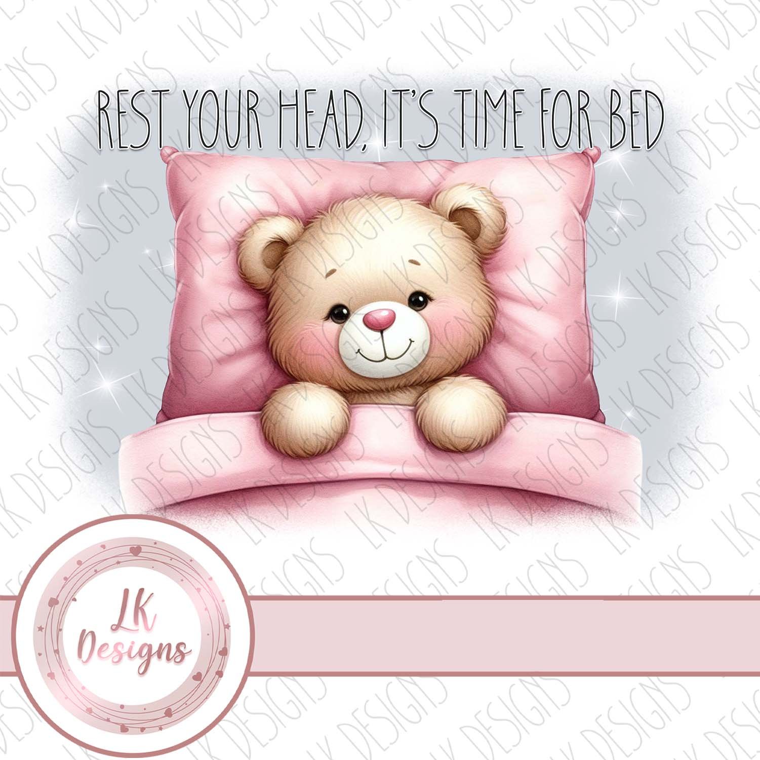 Rectangle Pink rest your head, its time for bed bear, fixed text - Payhip