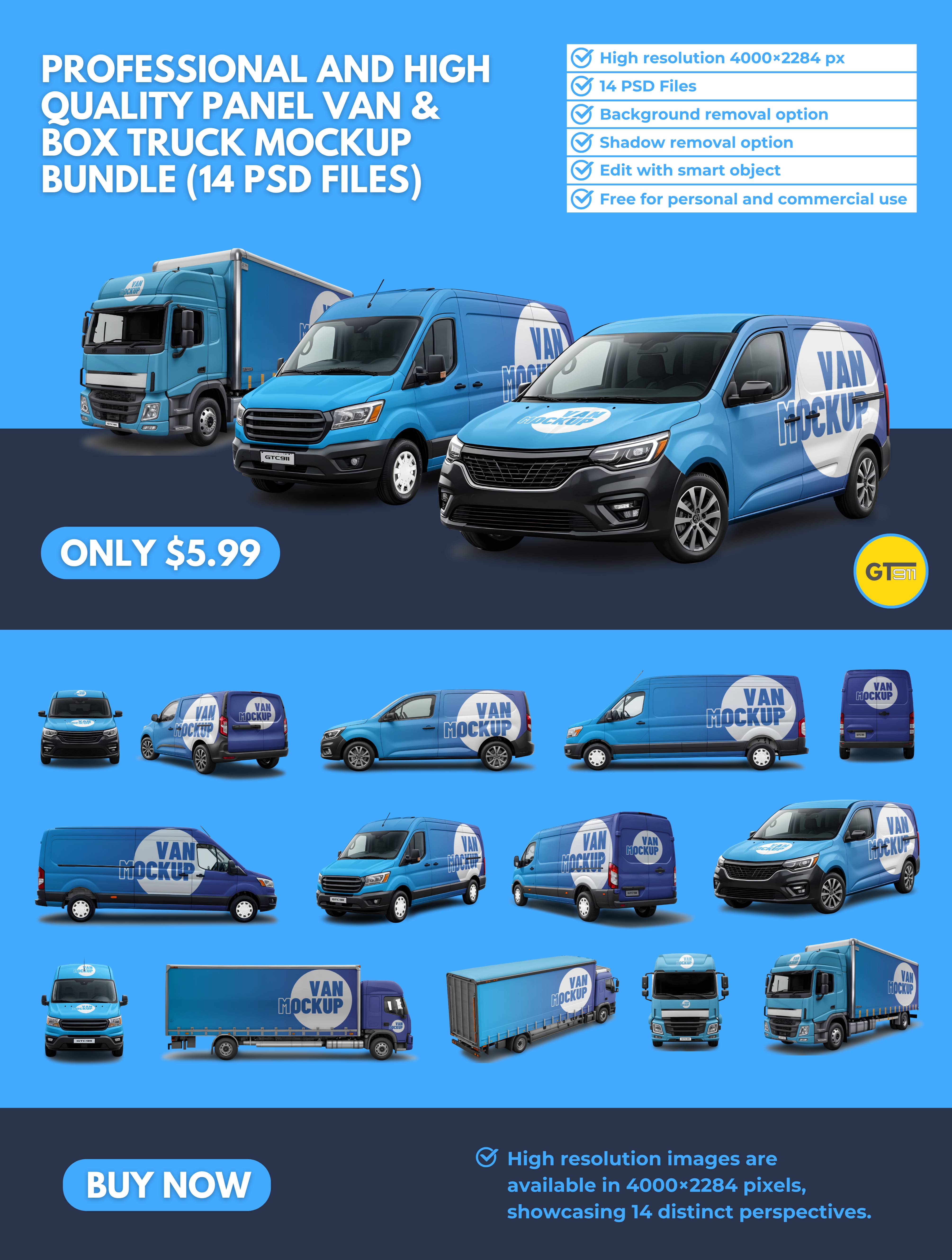 Vehicles Mockups Bundle (2 panel vans & box truck) - Payhip