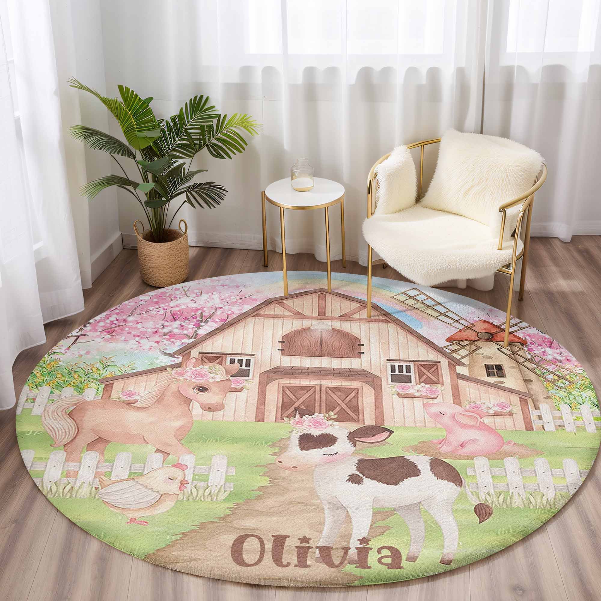 Farm Animals Floral Round Rug - Payhip