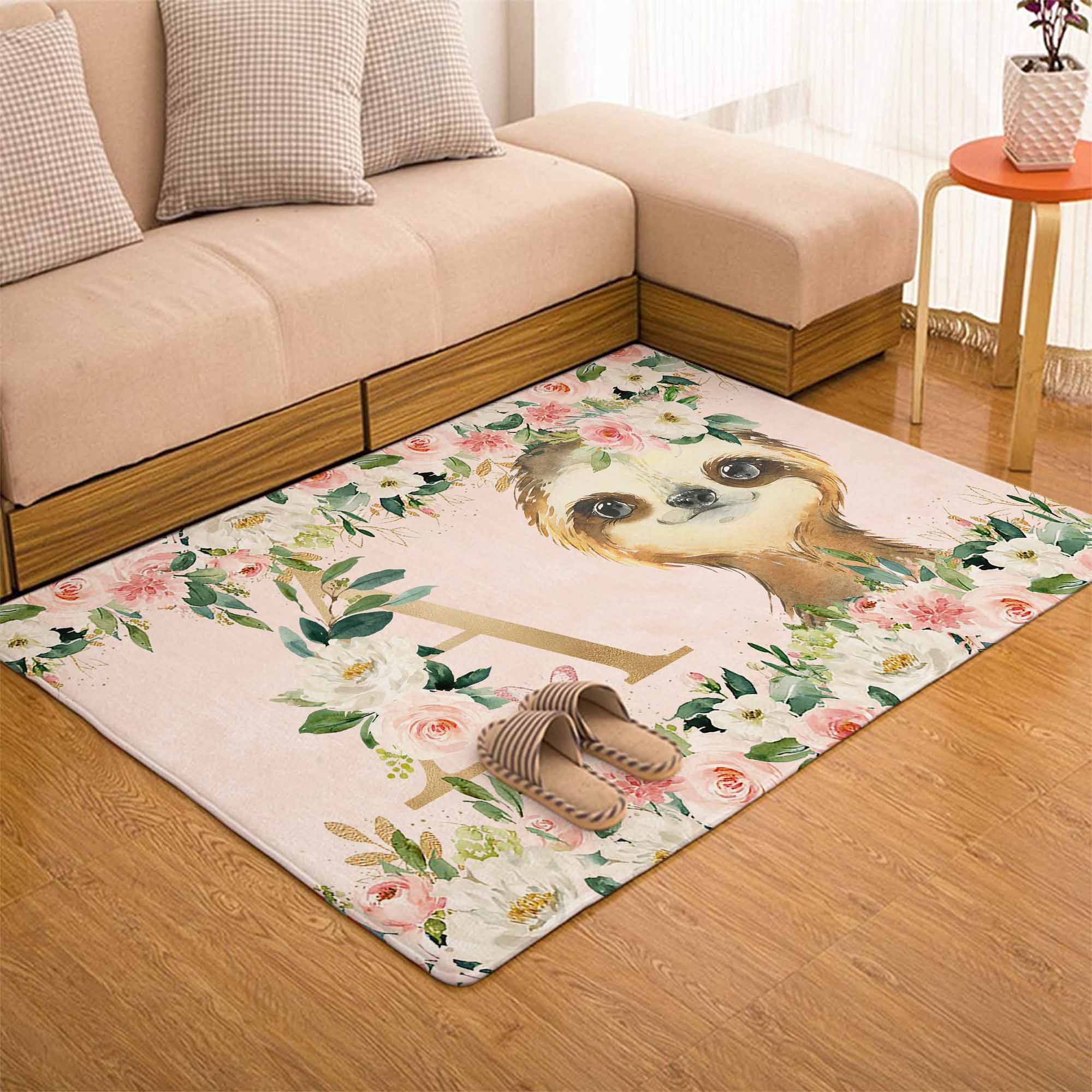 Sloth Rose Floral Nursery Rug