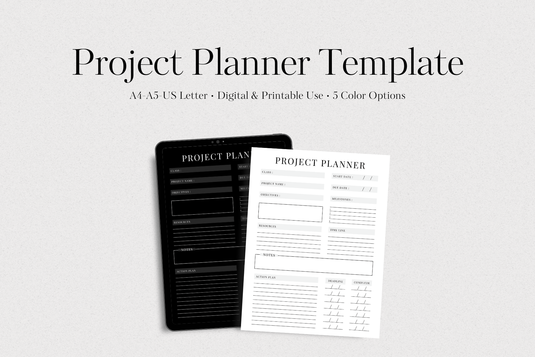 Project Planner Printable For Students, Project Timeline Tracker, Dark ...