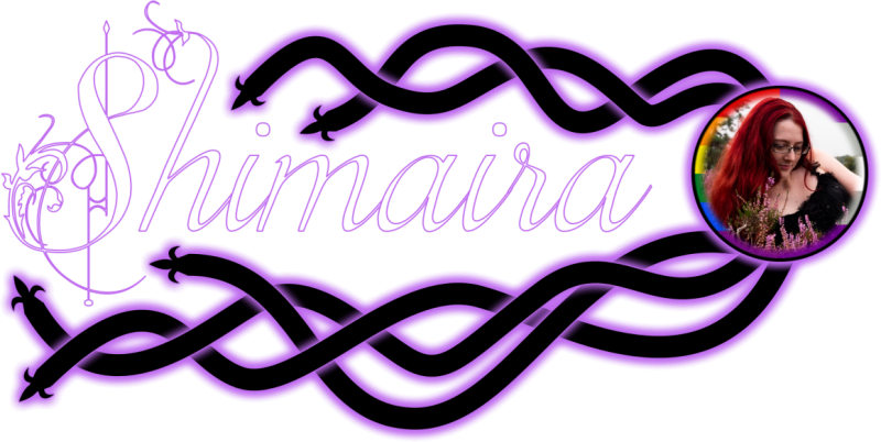 Logo of Shimaira, name surrounded by black tendrils glowing purple.