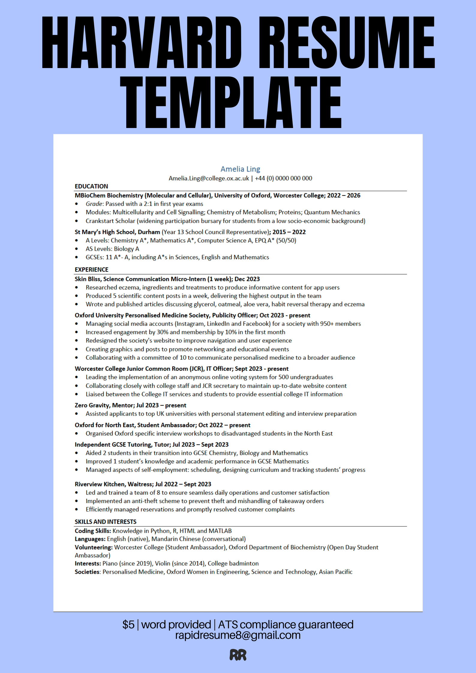 Harvard Ats Friendly Resume Harvard ATS Resumè Template - Payhip