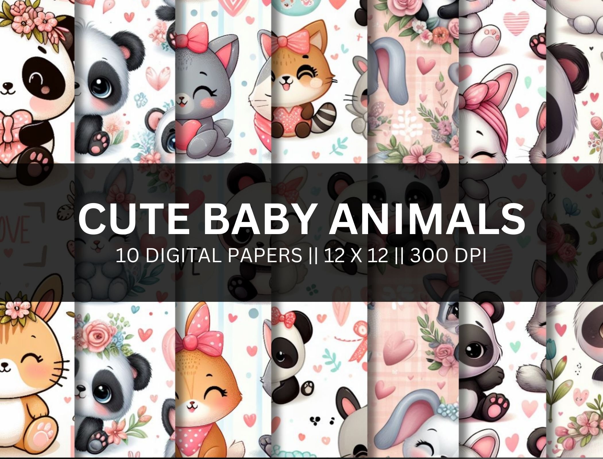 Cutet Paper Cute Animal love digital papers | Panda, cats, Nursery Decor, Baby ...
