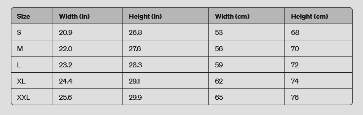 Size Chart for Hoodies