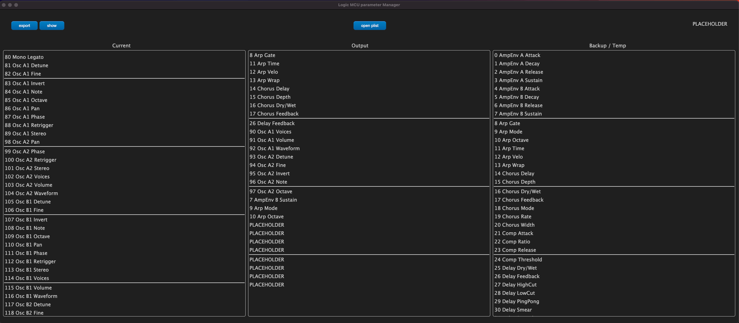 Easy visual Mackie Control Parameter Mapping for Apple Logic