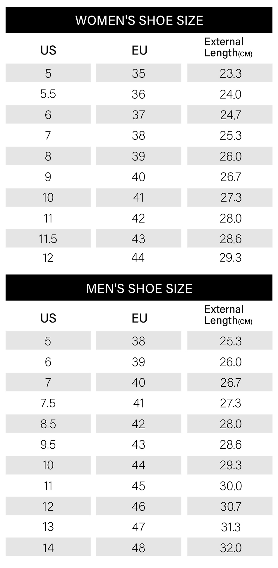 Wownero shoe size chart