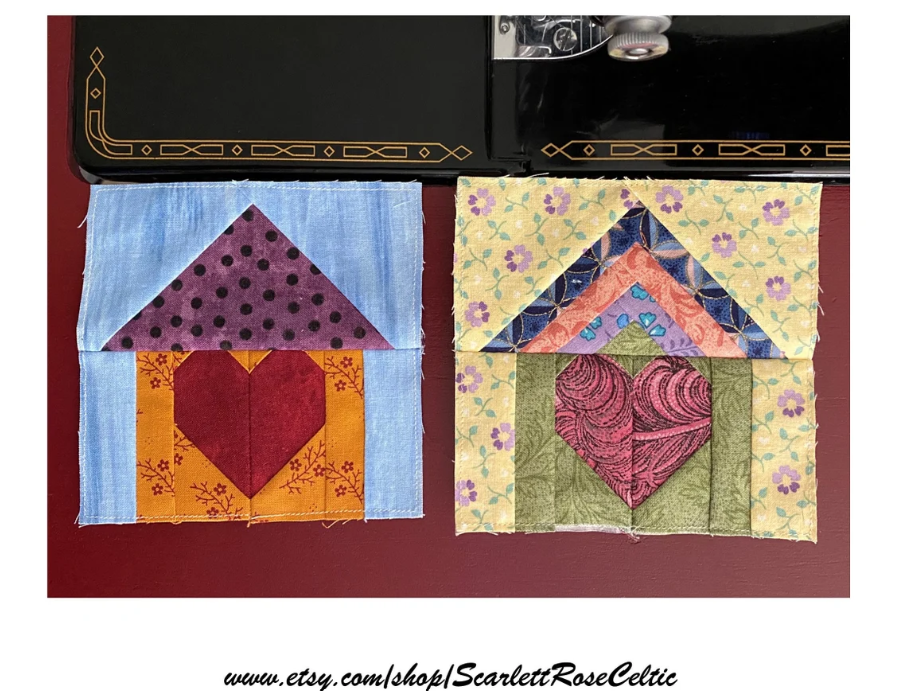These beautiful house quilt blocks are beginner friendly.