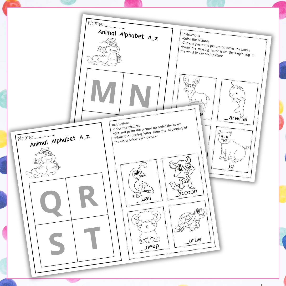 Animal Alphabet cut and paste for Preschool, Pre-K, and Kindergarten