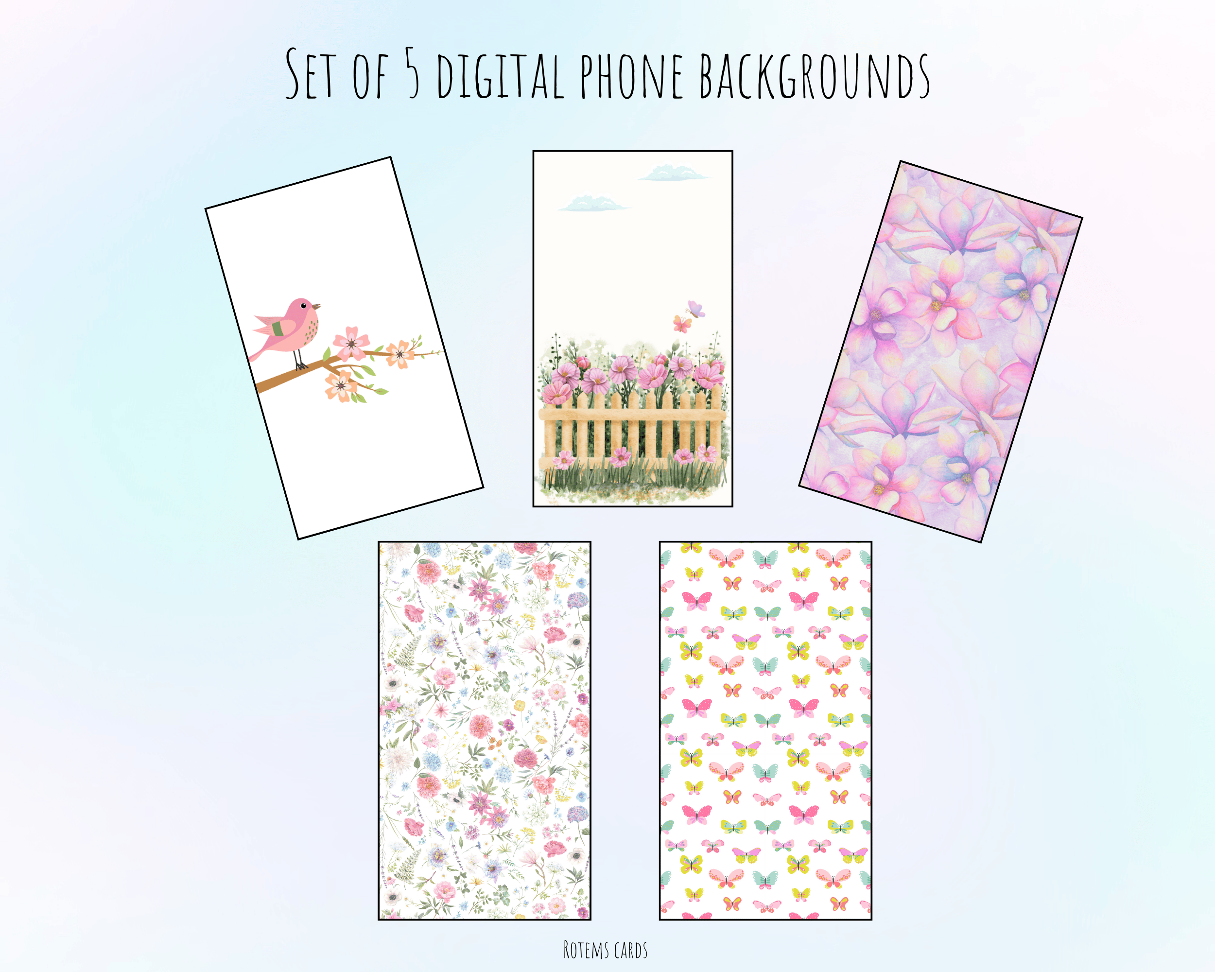 Spring digital phone background set of 5 phone wallpapers - Payhip