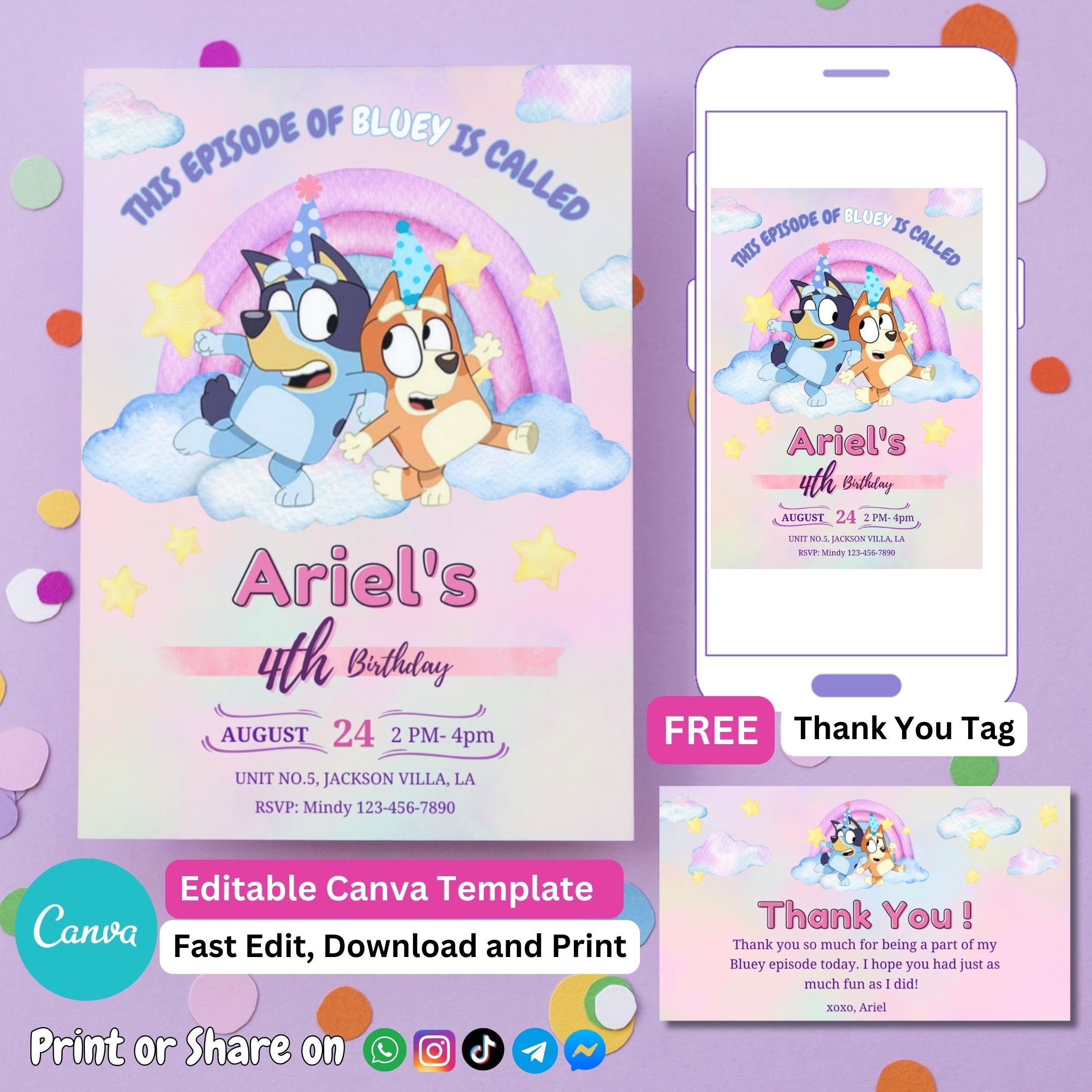 Bluey birthday invitation template (Printable) - Payhip