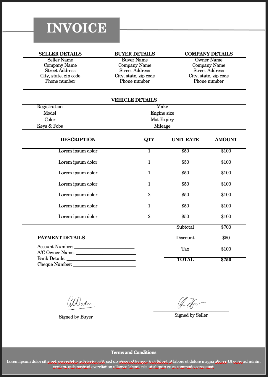 Vehicle sales Invoice Templates.docx | Softcopy®