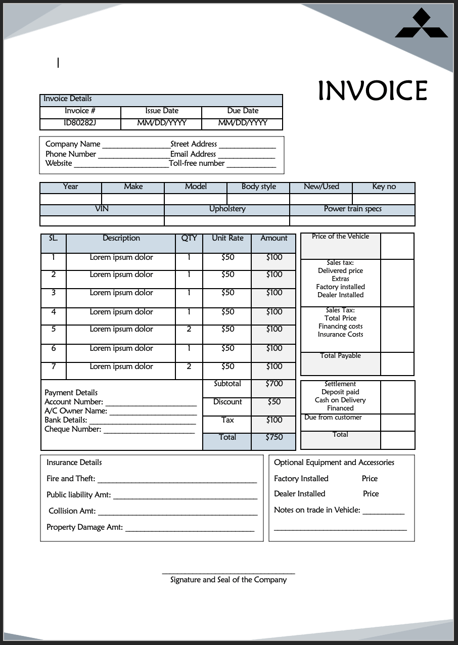 Vehicle sales Invoice Templates.docx | Softcopy®