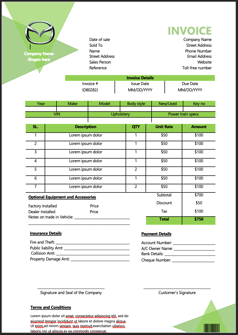 Vehicle sales Invoice Templates.docx | Softcopy®