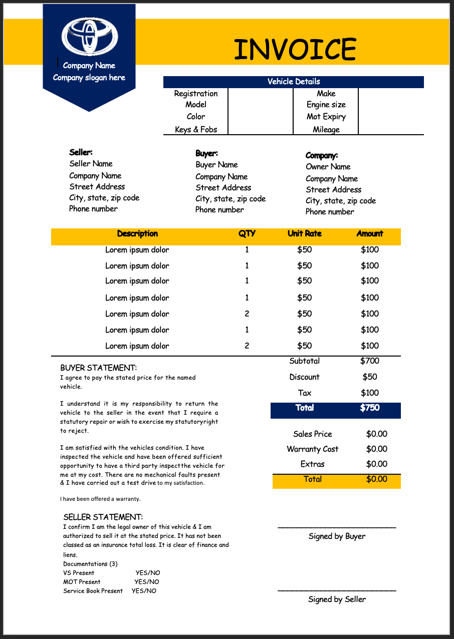 Vehicle sales Invoice Templates.docx | Softcopy®