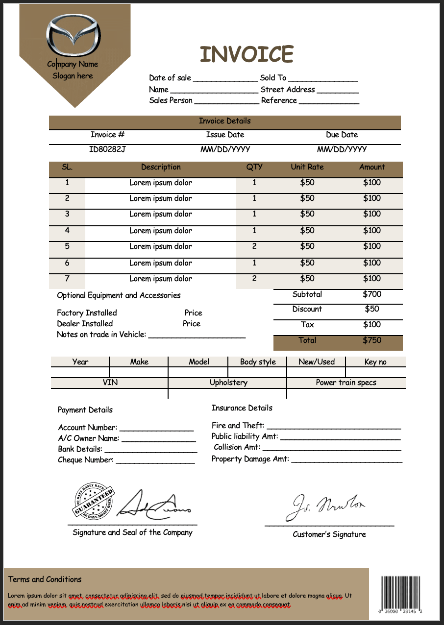 Vehicle sales Invoice Templates.docx | Softcopy®