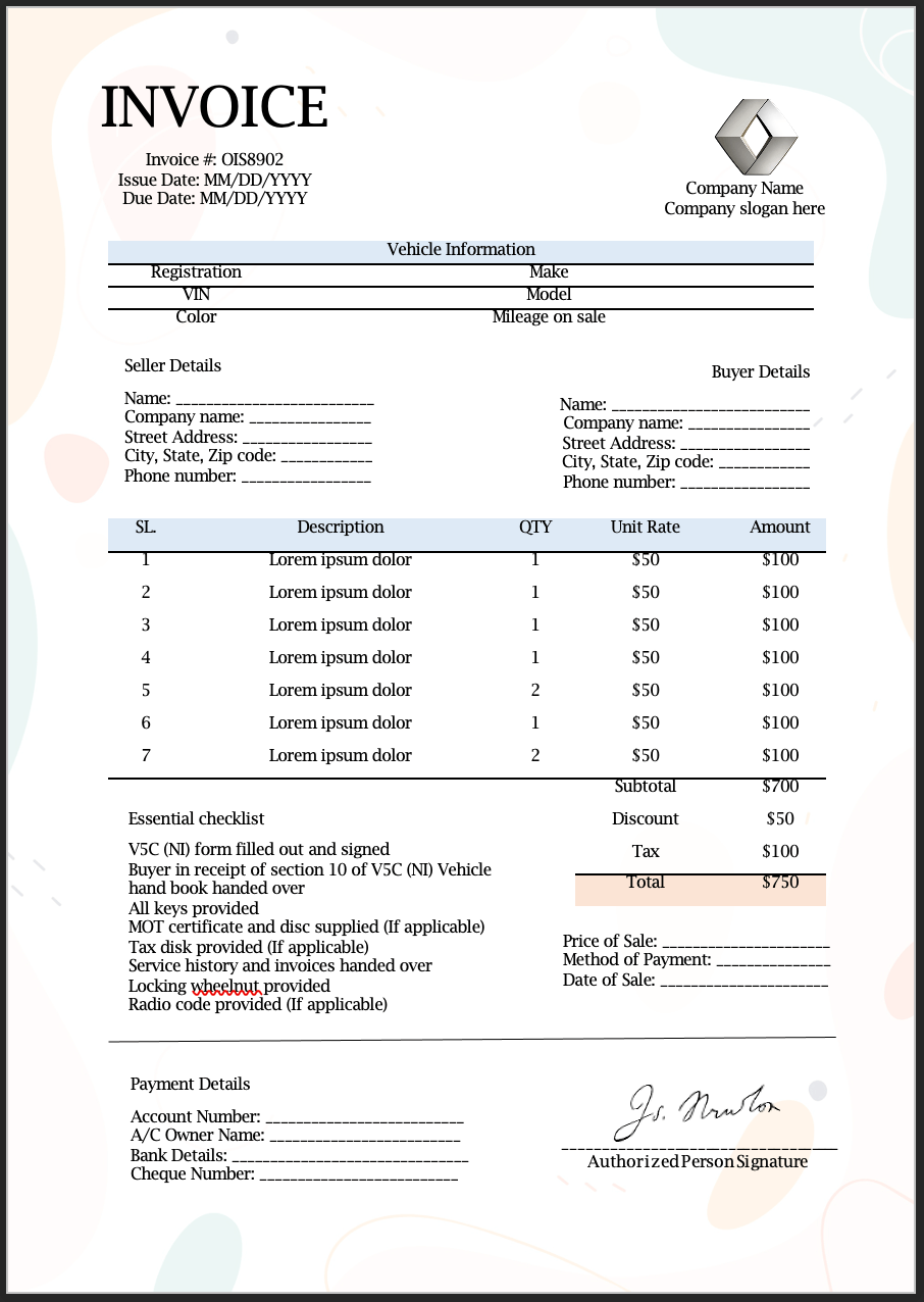 Vehicle sales Invoice Templates.docx | Softcopy®