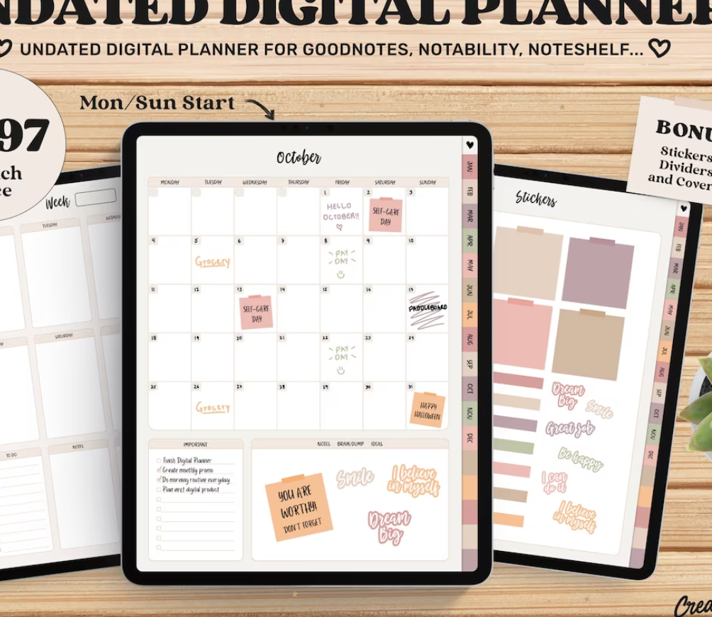 Simple & Minimal Digital Planner 2024; Dated Hyperlinked Weekly Monthly ...