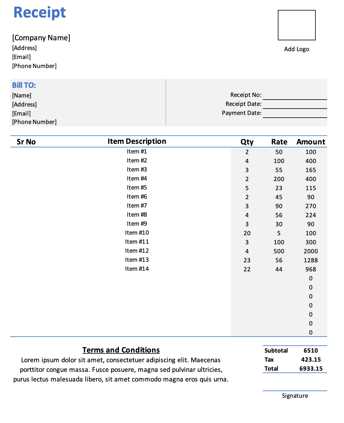 10 Printable Receipt Templates.xlsx .docx | Softcopy®