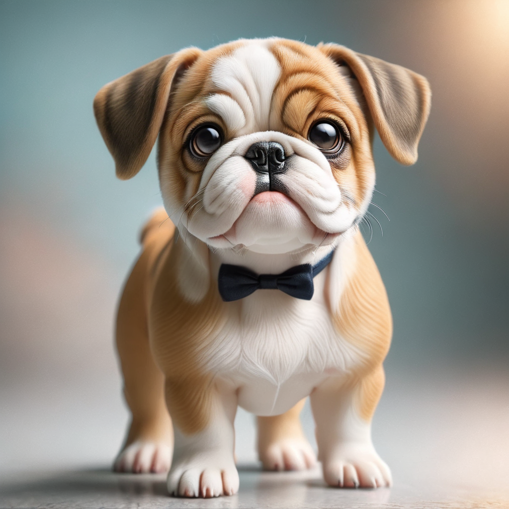 Poster de un Pequeño Bebe Bulldog con un Moñito de Smoking muy Elegante
