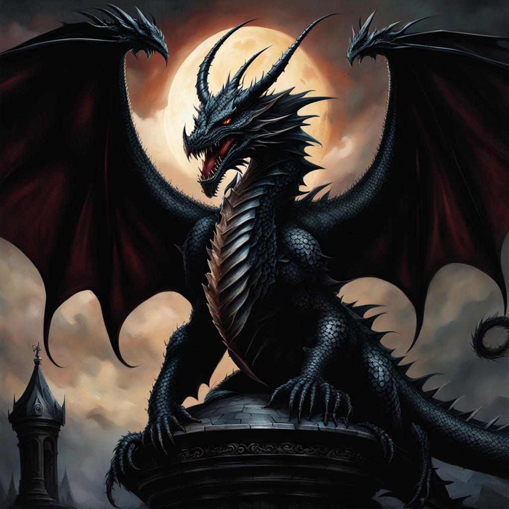 a black dragon preparing for flight