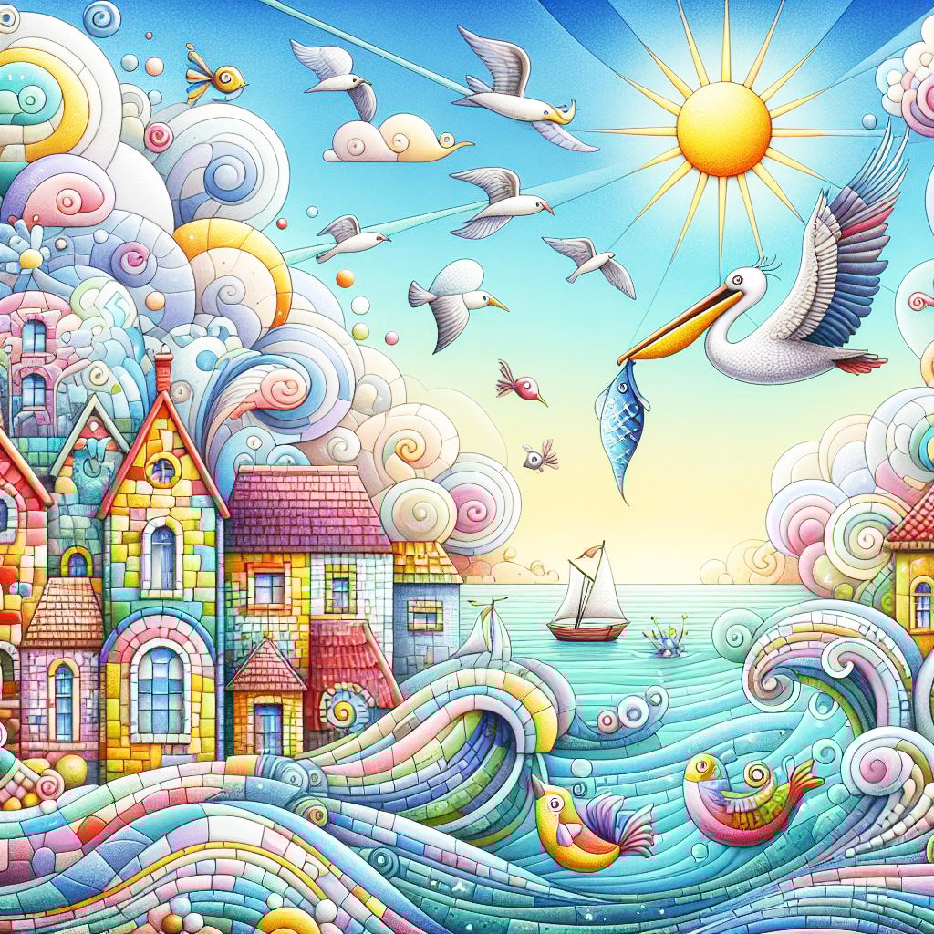 whimsical worlds, whimsical, houses, hills, trees, boats, seaside, pebbles, animals, cows, sheep, windmills, ponds, fantasy, wallpapers,