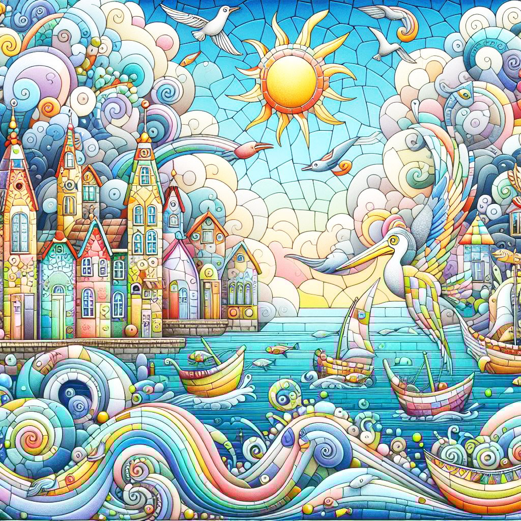 whimsical worlds, whimsical, houses, hills, trees, boats, seaside, pebbles, animals, cows, sheep, windmills, ponds, fantasy, wallpapers,