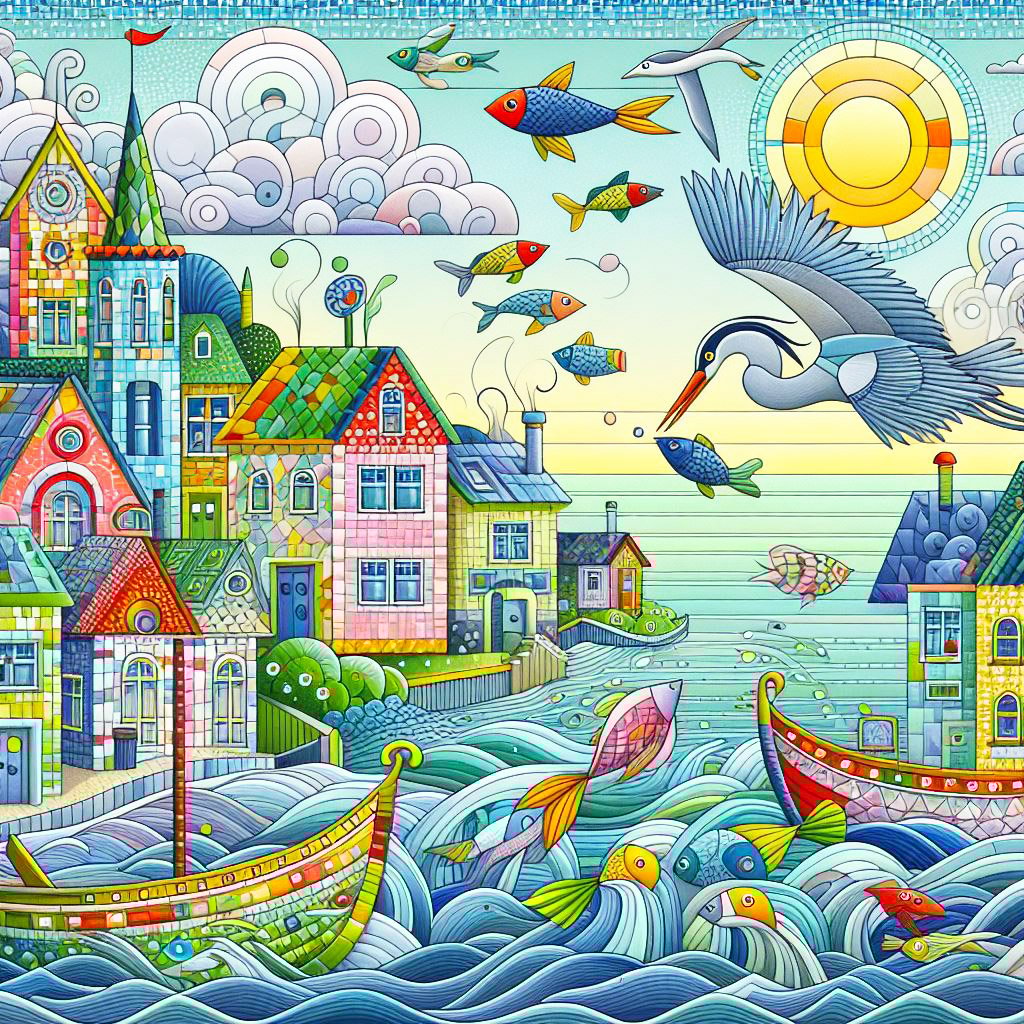 whimsical worlds, whimsical, houses, hills, trees, boats, seaside, pebbles, animals, cows, sheep, windmills, ponds, fantasy, wallpapers,