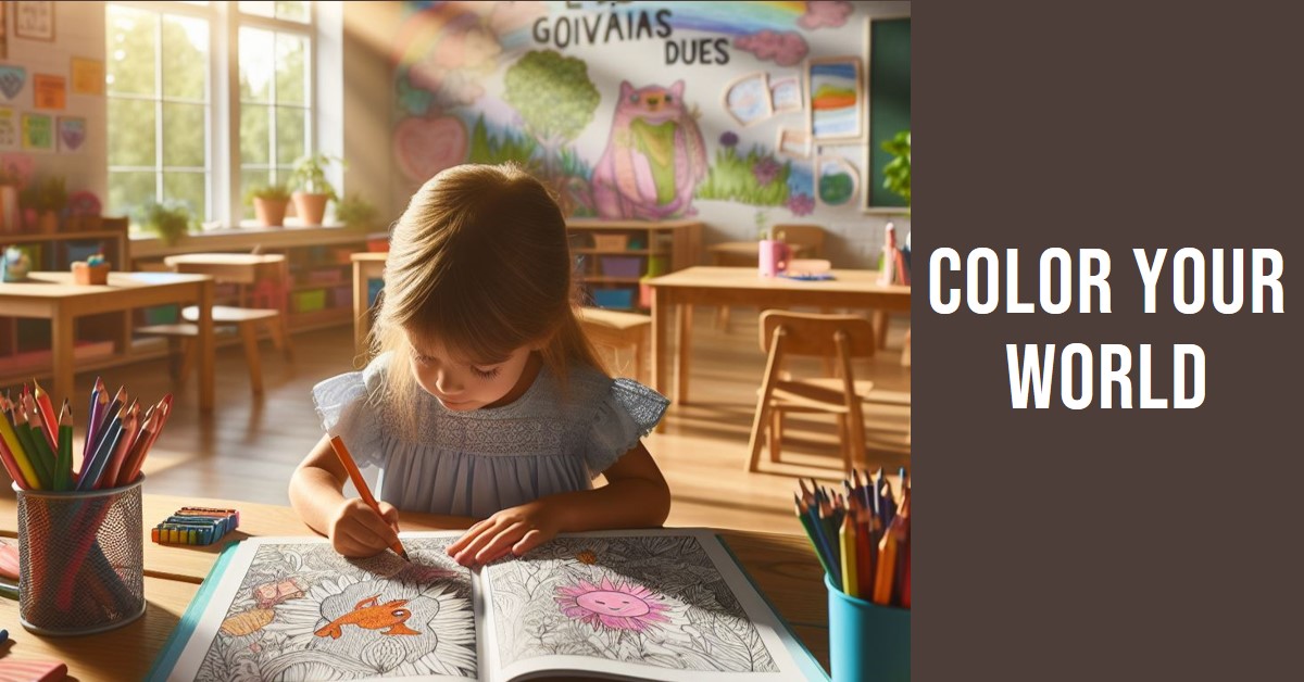 a kid color a coloring book in the class rooom