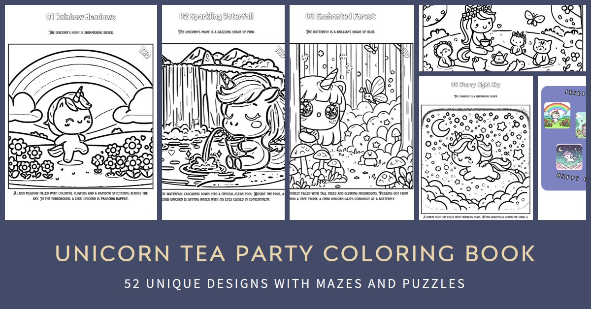 A4 An Miner Coloring Book Unicorn Tea Party for Kids Blog Post Banner