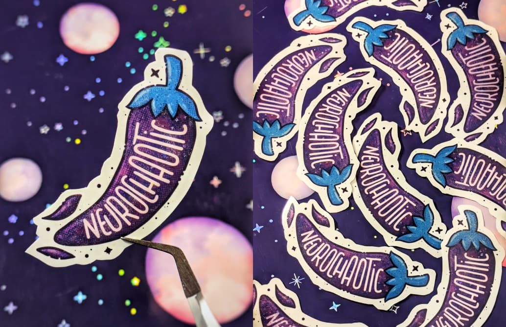 A purple chilli pepper sticker with the text Neurochaotic