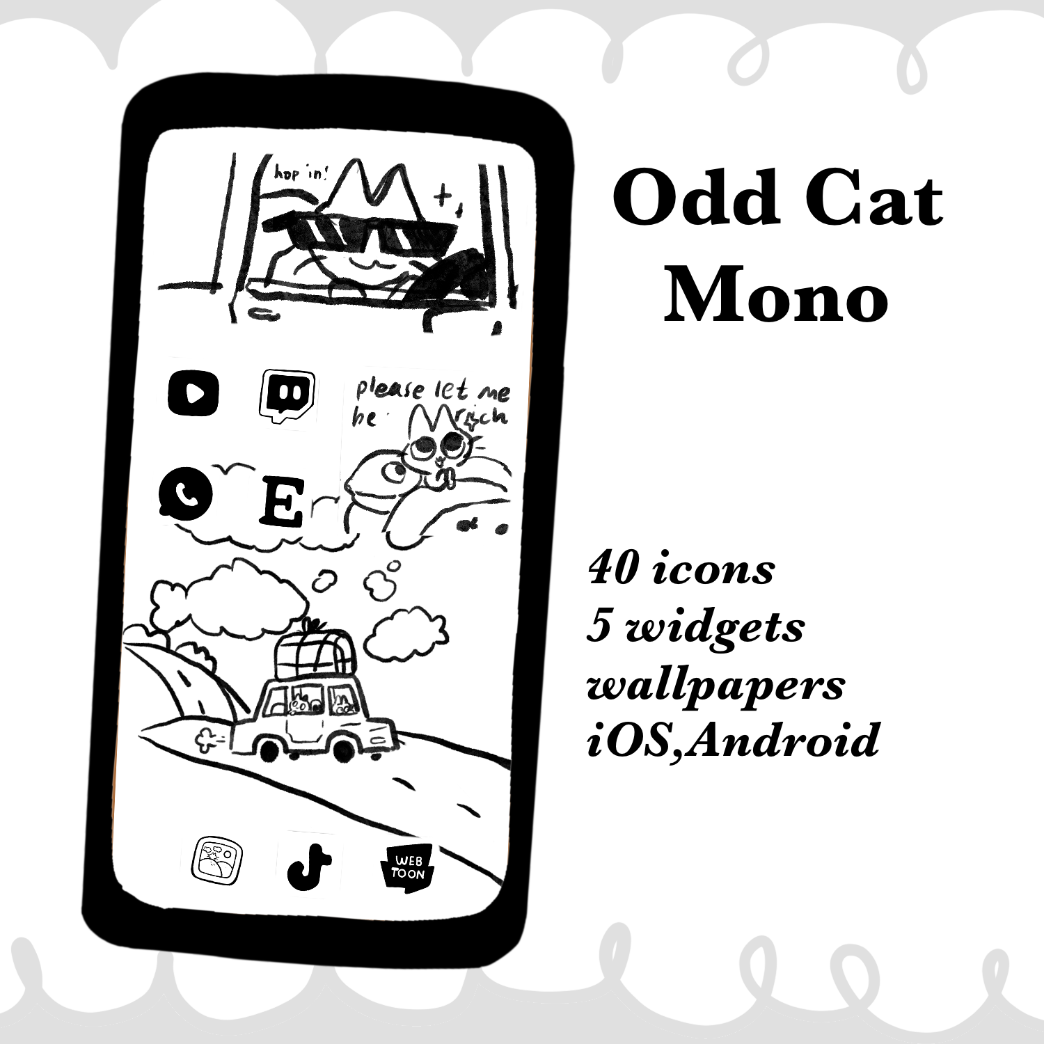 cute-odd-cat-monochrome-black-white-icon-pack-home-screen